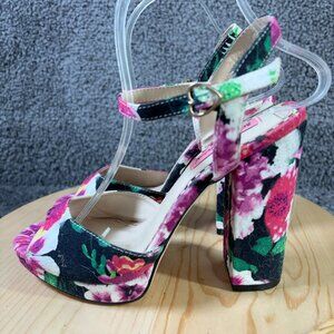 Betsey Johnson Isla Platform Heels Womens Size 8.5 Floral Fabric Ankle Strap